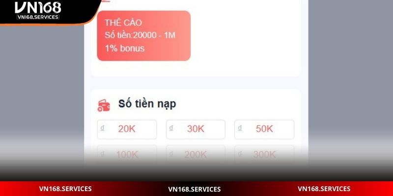 Những lưu ý khi nạp tiền VN168